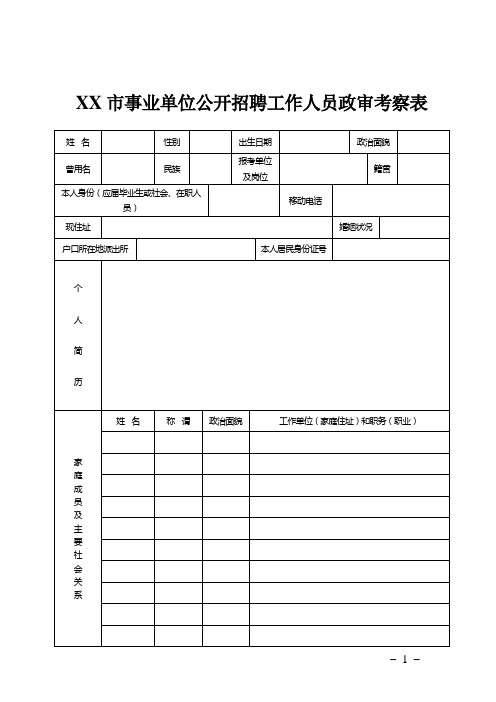 市事业单位公开招聘工作人员政审考察表【模板】