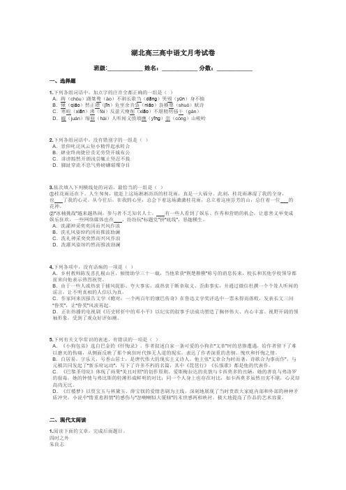 湖北高三高中语文月考试卷带答案解析
