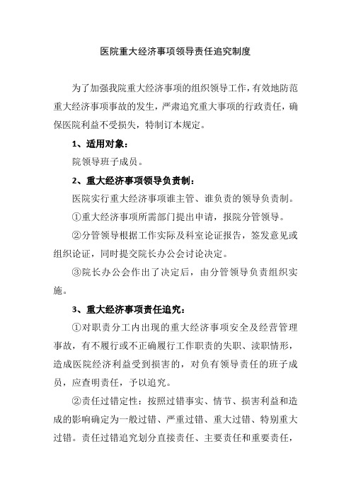 医院重大经济事项领导责任追究制度