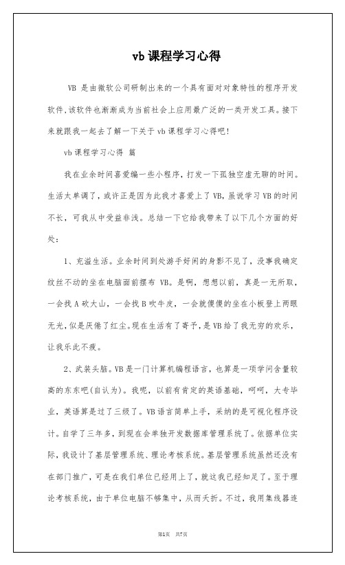 vb课程学习心得