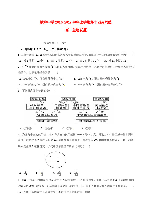 江西省横峰中学高二生物上学期第十四周周练试题