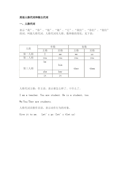 (免费)小学人称代词和物主代词表格[1]