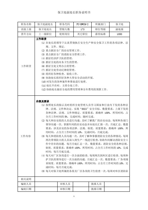 保卫处副处长岗位职责