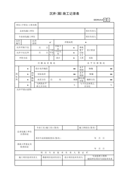 【工程常用表格】井(箱)施工记录表