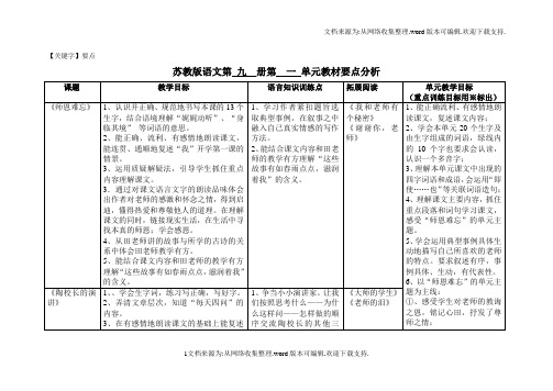 【要点】第九册语文教材分析表