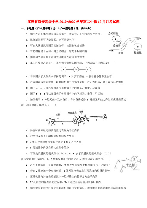 江苏省海安高级中学2019_2020学年高二生物12月月考试题