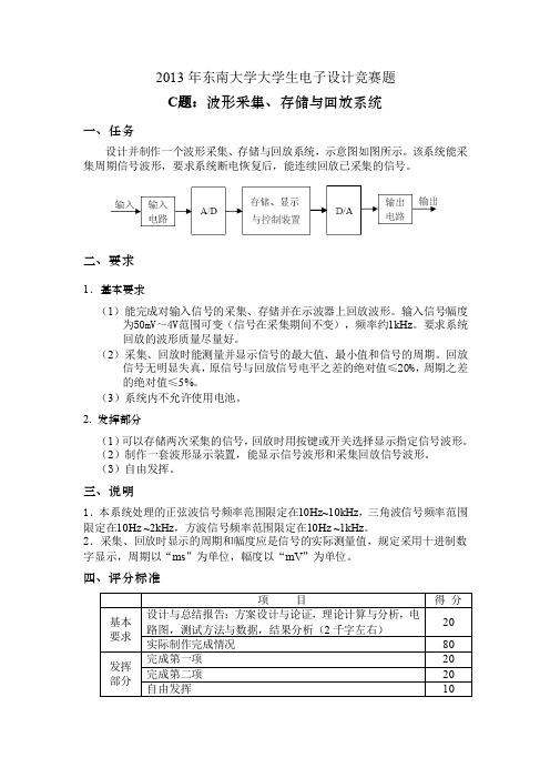 C题：波形采集、存储与回放系统