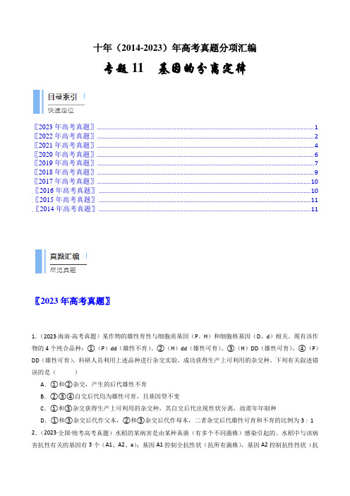 专题11 基因的分离定律(原卷版)