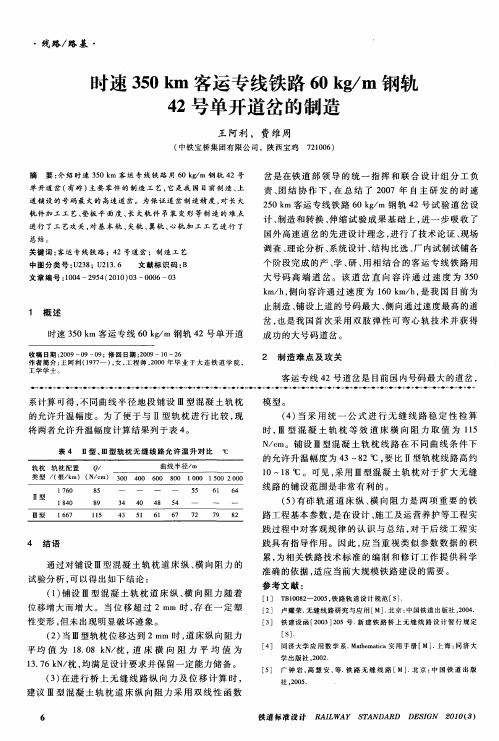 时速350km客运专线铁路60kg／m钢轨42号单开道岔的制造