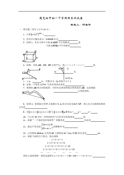 通光初中初一下学期期末测试卷