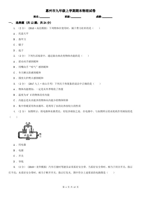 惠州市九年级上学期期末物理试卷