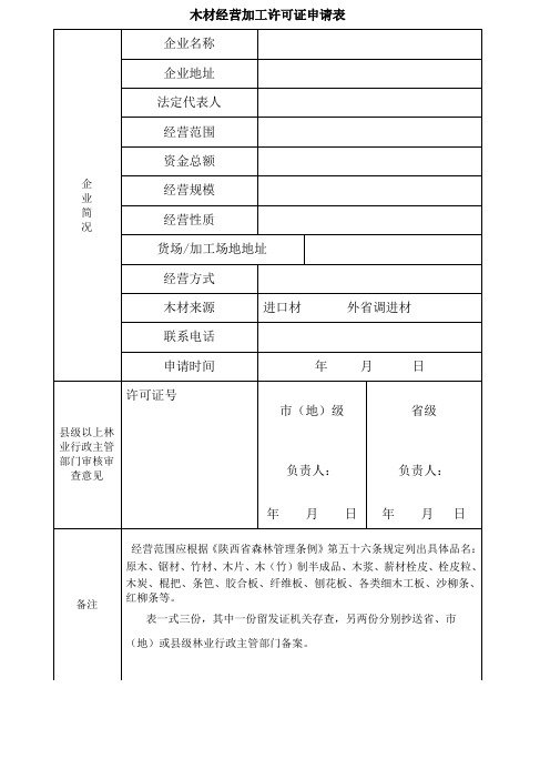 木材经营加工许可证申请表