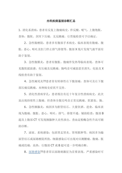 内科疾病鉴别诊断汇总