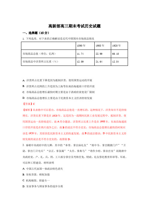 陕西省黄陵中学高新部2018届高三上学期期末考试历史试题 Word版含解析