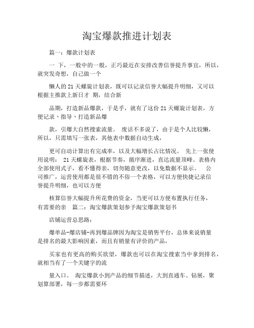 淘宝爆款推进计划表
