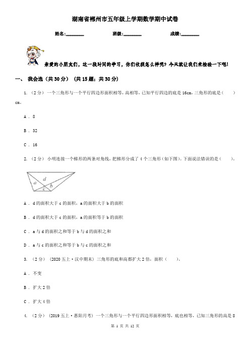 湖南省郴州市五年级上学期数学期中试卷