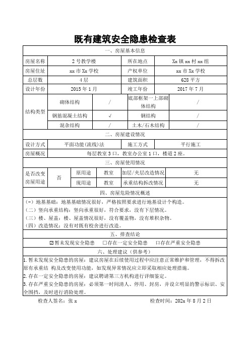 既有建筑安全隐患检查表