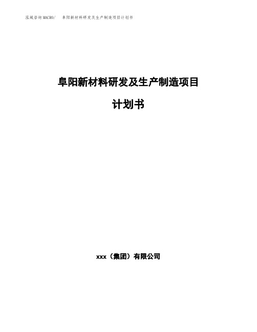 阜阳新材料研发及生产制造项目计划书