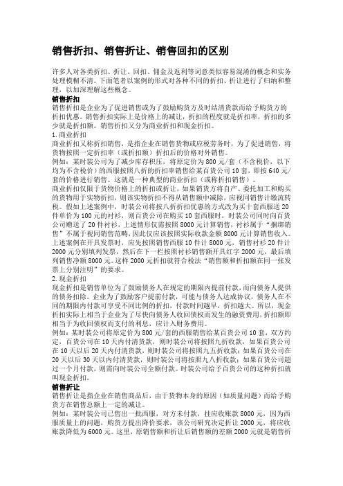 销售折扣、销售折让、销售回扣