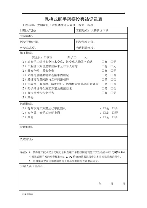 悬挑外脚手架旁站记录表