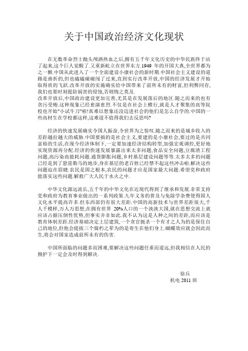 关于中国政治经济文化现状