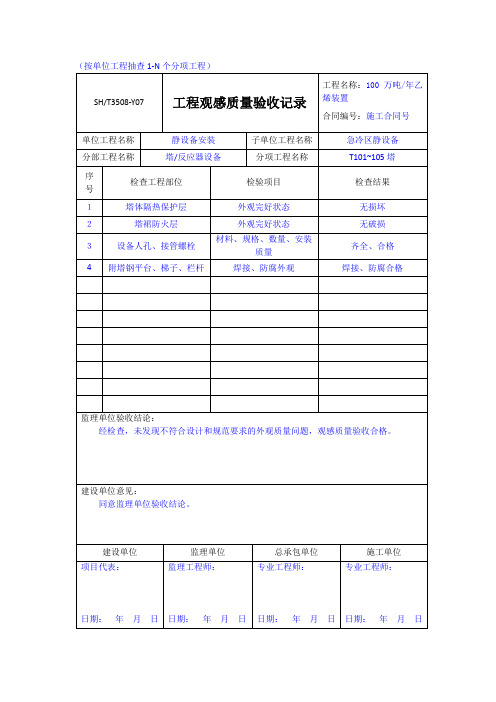 工程观感质量验收记录SHT3508-Y07填写示范