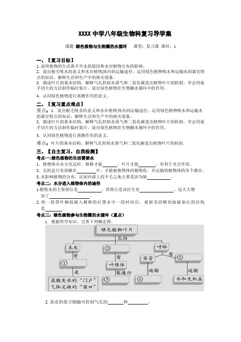 人教版绿色植物与生物圈的水循环复习导学案