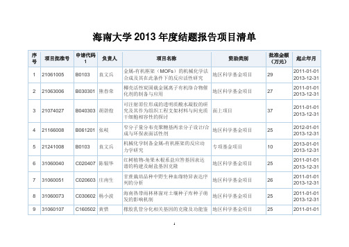 海南大学2013结题报告项目清单