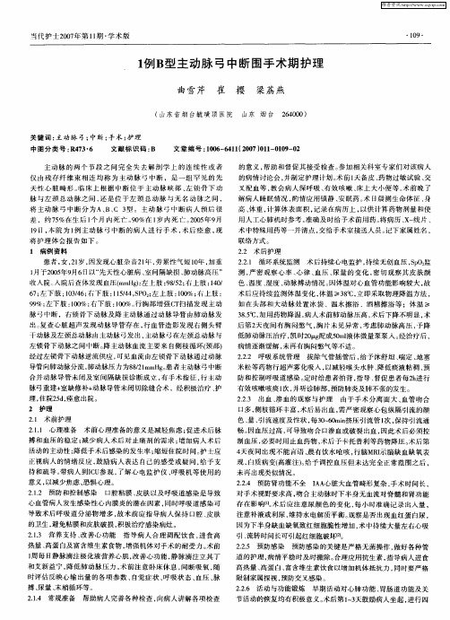 1例B型主动脉弓中断围手术期护理