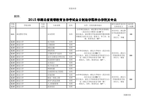 2015年湖北省高等教育自学考试全日制助学班举办学校及专业