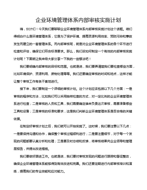 企业环境管理体系内部审核实施计划