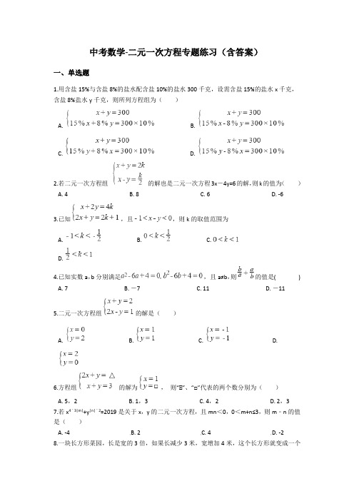 九年级中考数学复习二元一次方程专题练习(含答案)
