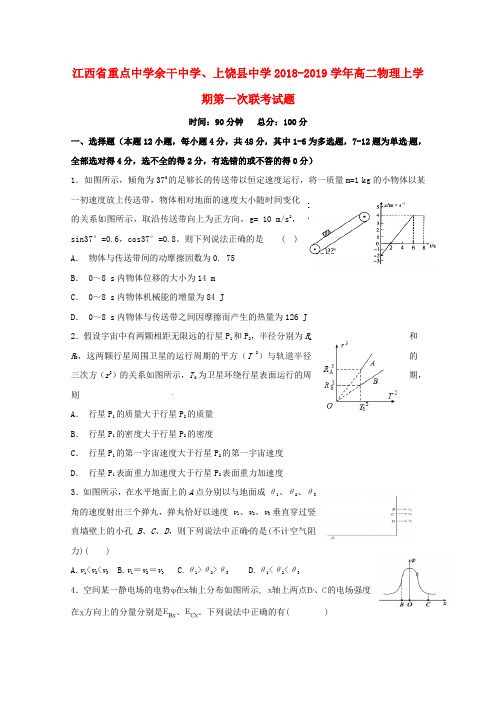 江西省重点中学余干中学、上饶县中学2018-2019学年高二物理上学期第一次联考习题
