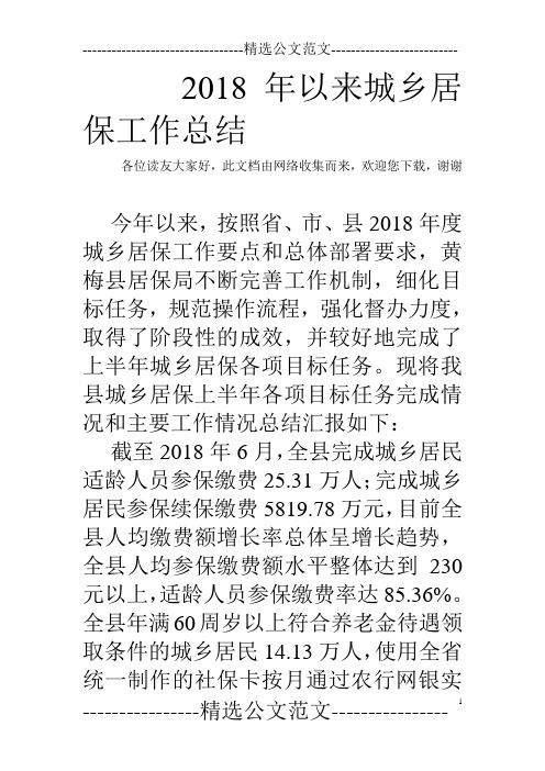 2018年以来城乡居保工作总结