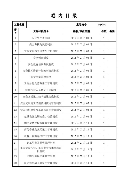 安全  卷内目录