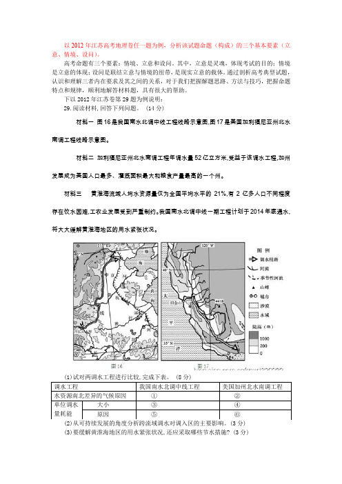 分析该试题命题(构成)的三个基本要素(立意、情境、设