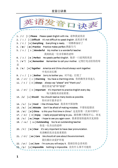 国际音标发音口诀表总表