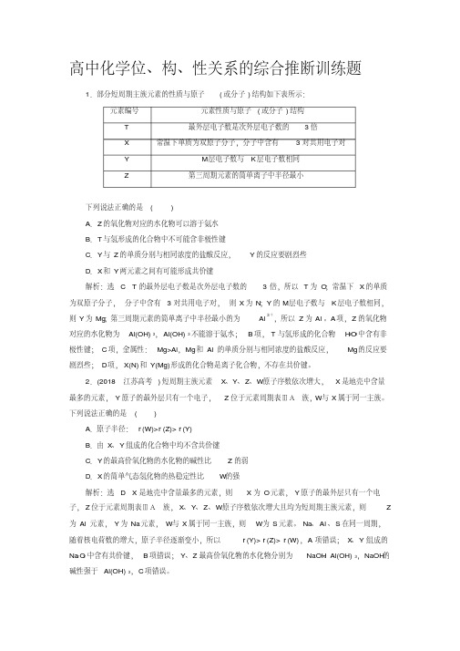 高中化学位、构、性关系的综合推断训练题