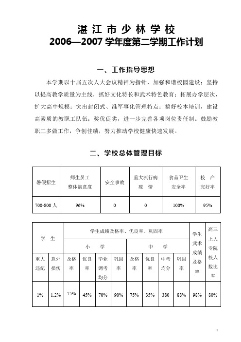 2006-2007学年度第二学期 学校工作计划