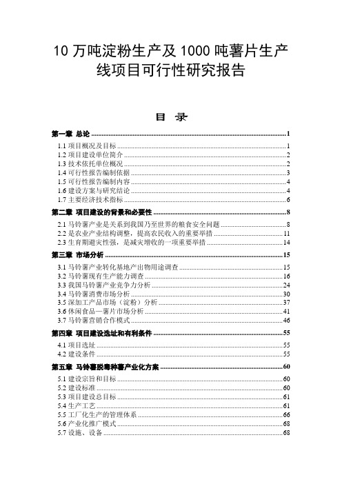 10万吨淀粉生产及1000吨薯片生产线项目可行性研究报告