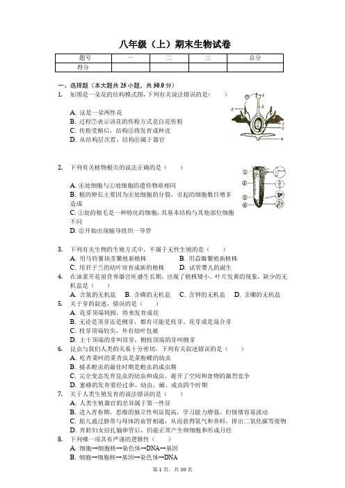 山东省潍坊市 八年级(上)期末生物试卷(含答案)