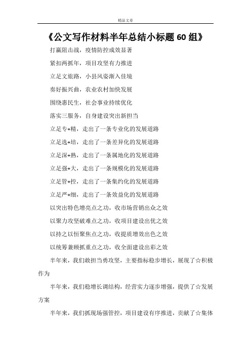 《公文写作材料半年总结小标题60组》