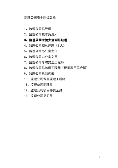 监理公司安全岗位一岗双责初步清单(11.20)