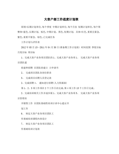 大客户部工作进度计划表