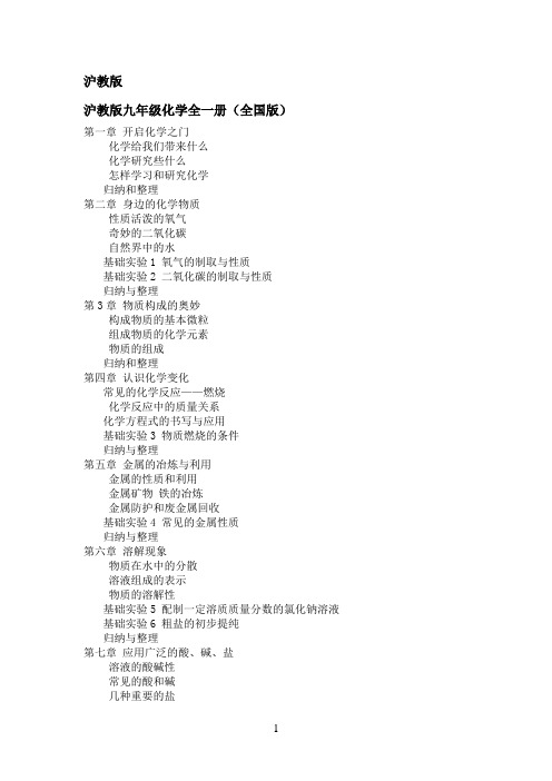 沪教版九年级化学(全国版)目录
