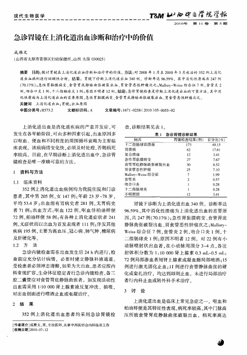 急诊胃镜在上消化道出血诊断和治疗中的价值