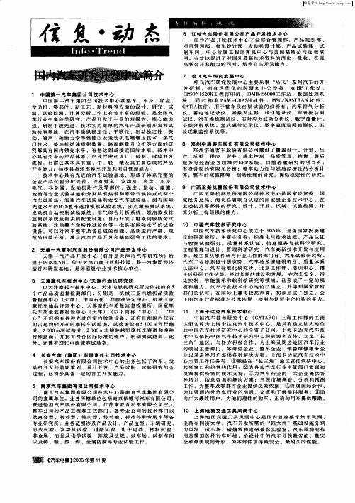 国内汽车研究开发中心简介