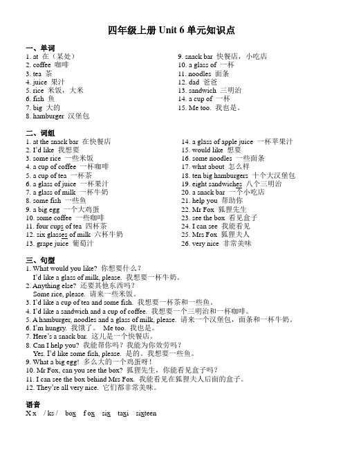 苏教版 译林版 小学英语四年级上册第6单元朗读材料(4A Unit6)