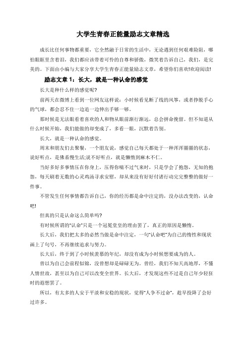 大学生青春正能量励志文章精选
