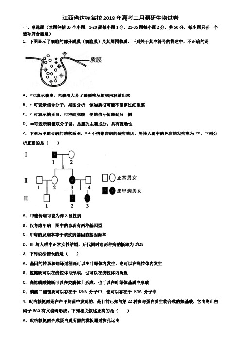 江西省达标名校2018年高考二月调研生物试卷含解析